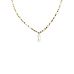 Collier Co88 France en acier inoxydable doré et perles blanches, pampille perle d'eau douce
