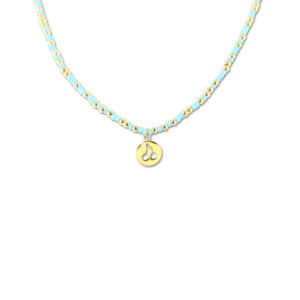 Collier Co88 France en acier inoxydable doré et perles bleues, pampille cerise