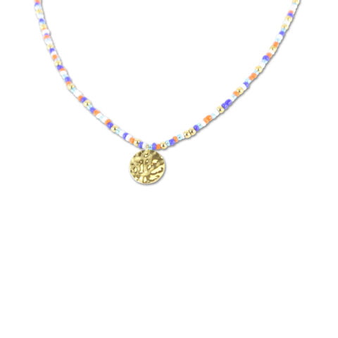 Collier Co88 France en acier inoxydable et perles colorées, pampille dorée