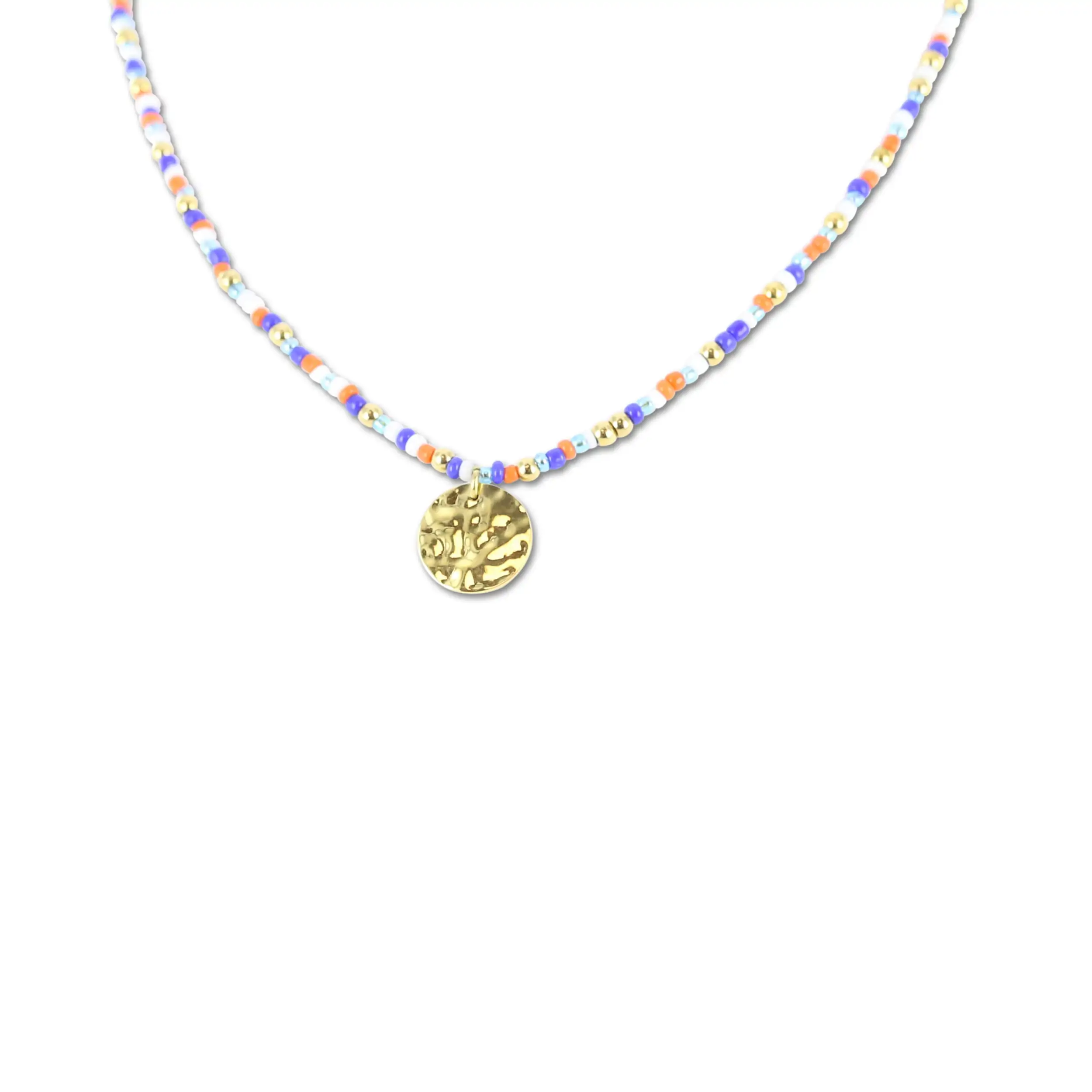 Collier Co88 France en acier inoxydable et perles colorées, pampille dorée