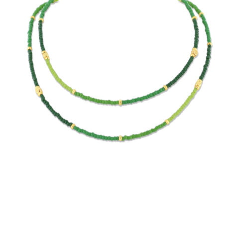 Collier Co88 France en perles vertes ornés de perles dorées en acier inoxydable
