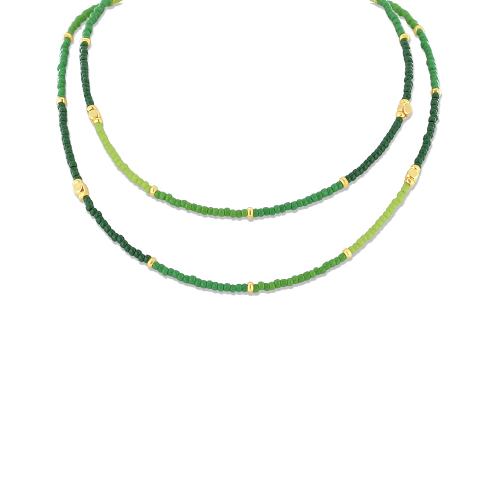 Collier Co88 France en perles vertes ornés de perles dorées en acier inoxydable