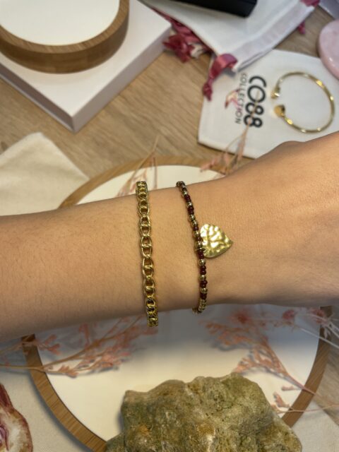 Composition bracelets SOFIA / CHARLINE 💖Composé d'un bracelet en perles avec pampille cœur et d'un jonc en acier inoxydable doré 🧡