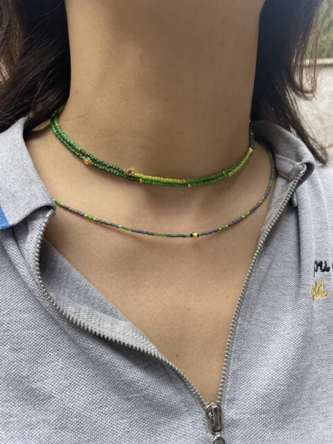 Composition Co88 France colliers verts en acier inoxydable et perles