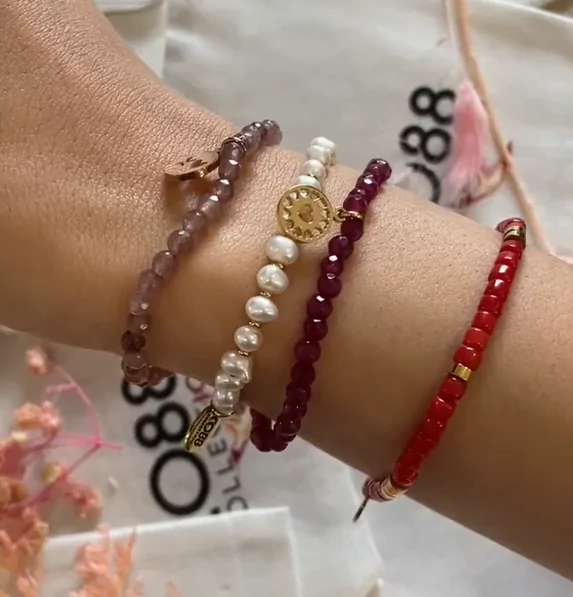 Composition bracelets Co88 France en acier inoxydable, pierres naturelles et perles